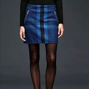 GAP Blue Gray Plaid Recycled Wool Blend Zipper Mini Skirt